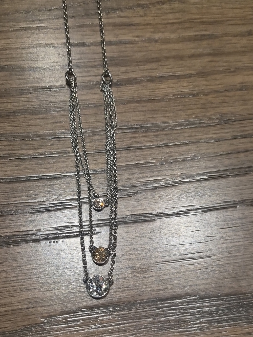 Touchstone Crystal Silver Layered Necklace with Three Crystal Drops